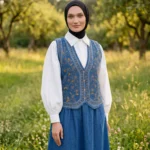 Çiçekli Kot Yelek -Etek-Gömlek Kombin
