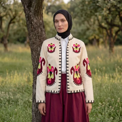 Keten Lalezar Nakışlı Ceket